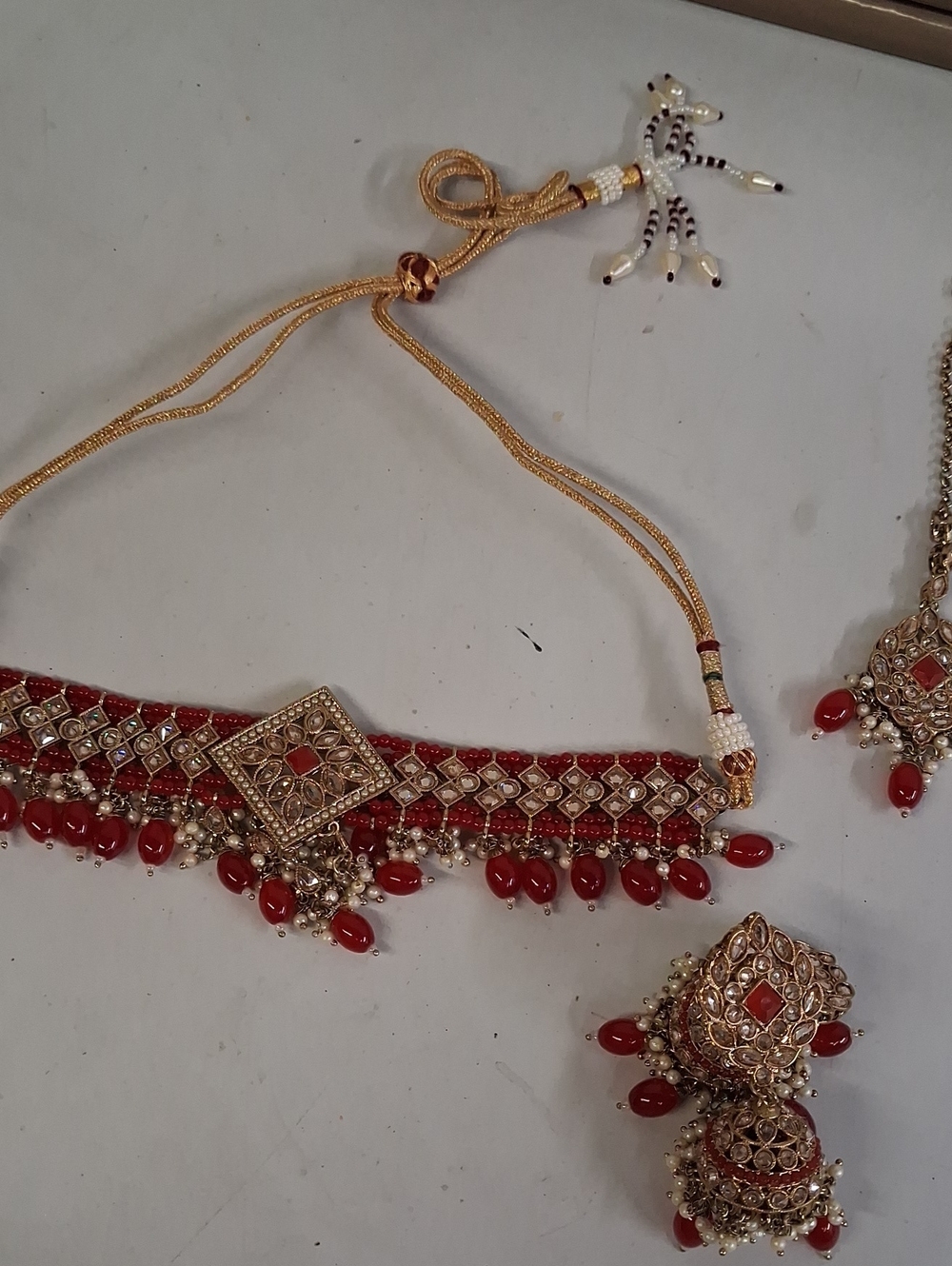NWT Traditional Kundan Choker Set, Red And Gold
